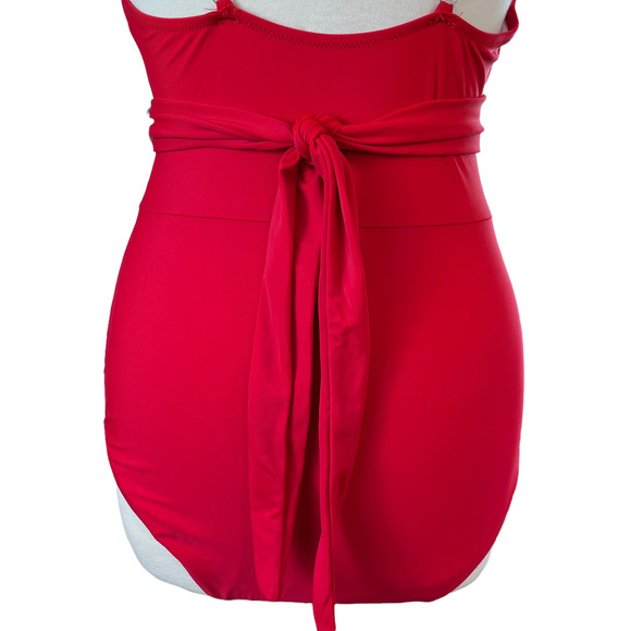 Women's Red Cutout Front Wrap One Piece Swimsuit Size Medium - Picture 8 of 9